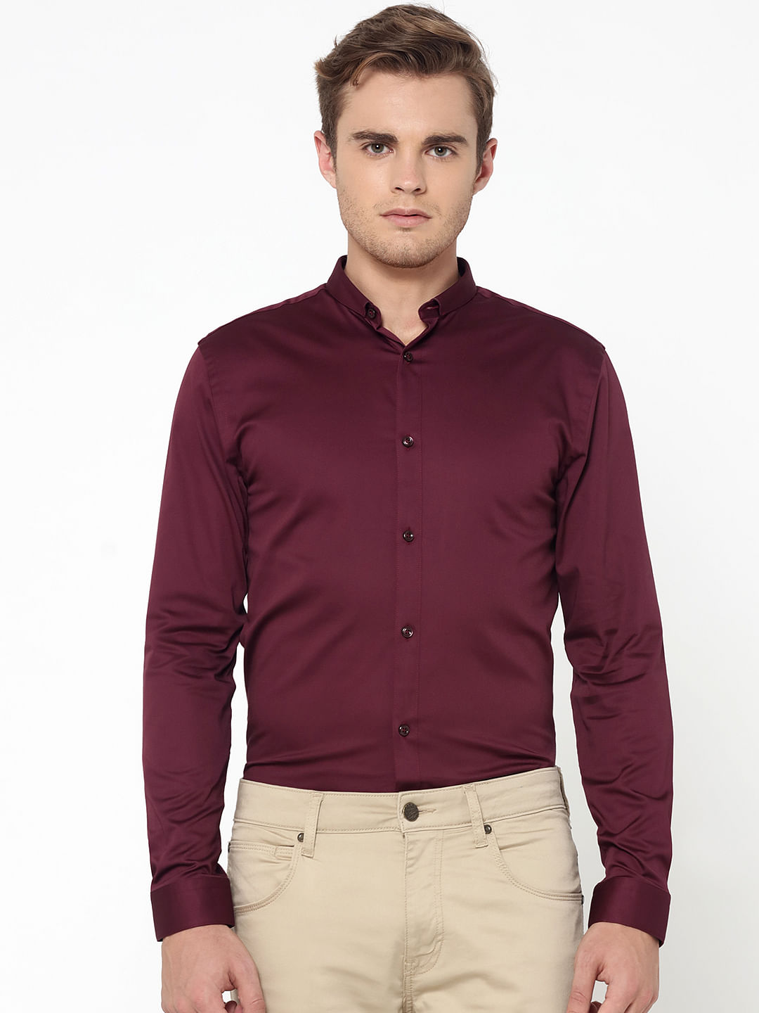 Buy Burgundy Slim Fit Shirt Online in ...